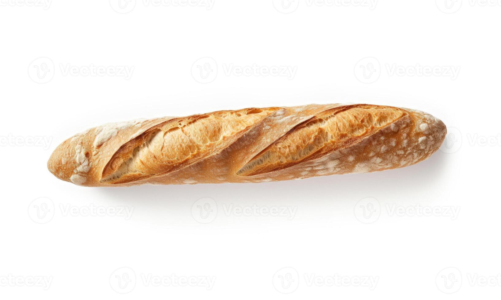 Freshly baked baguette isolated on white background. Generative AI photo