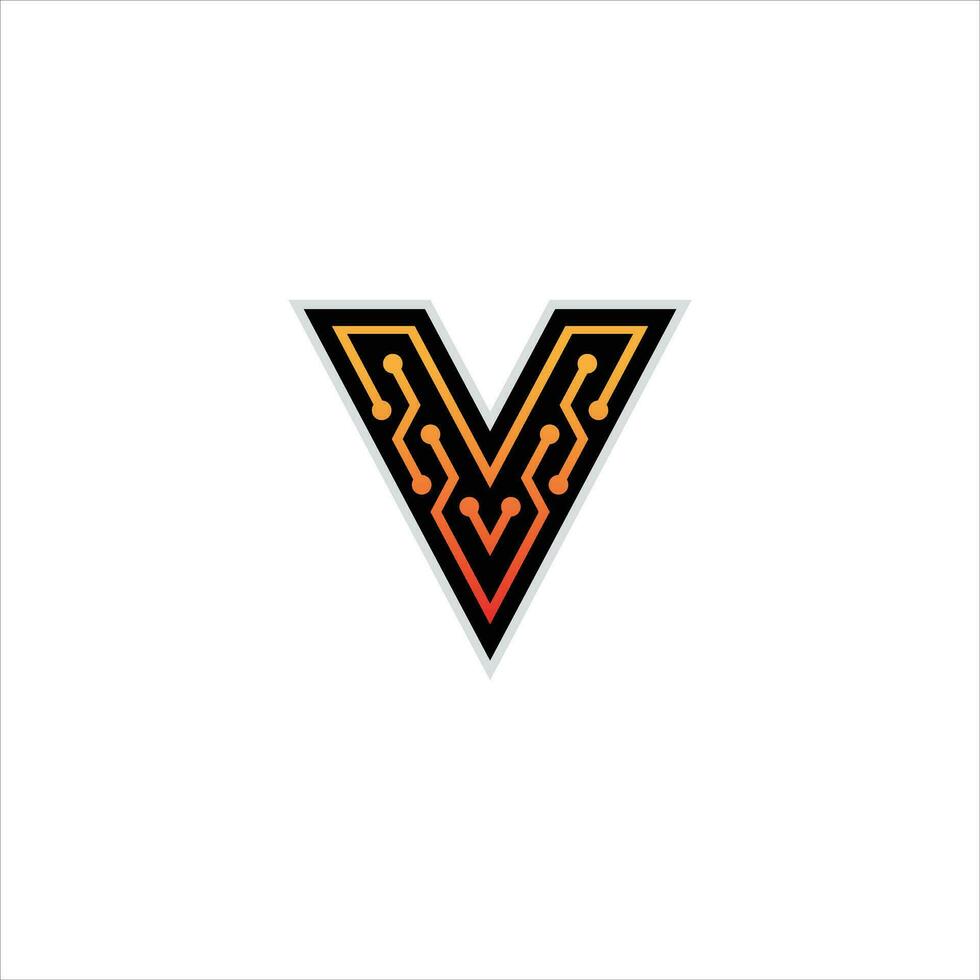 Abstract letter V logo design template technology electronics digital dot connection cross vector logo icon logotype