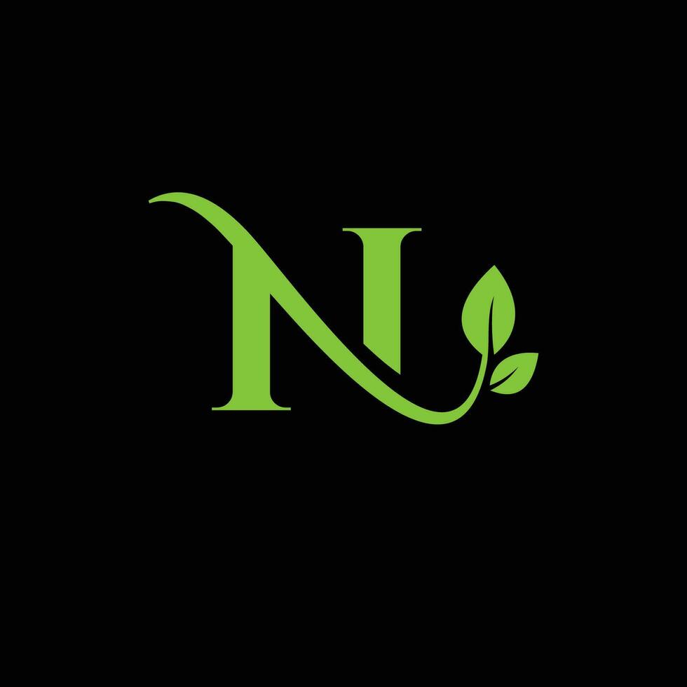 letter N with leaf concepts N logo template letter N icon nature logo template vector