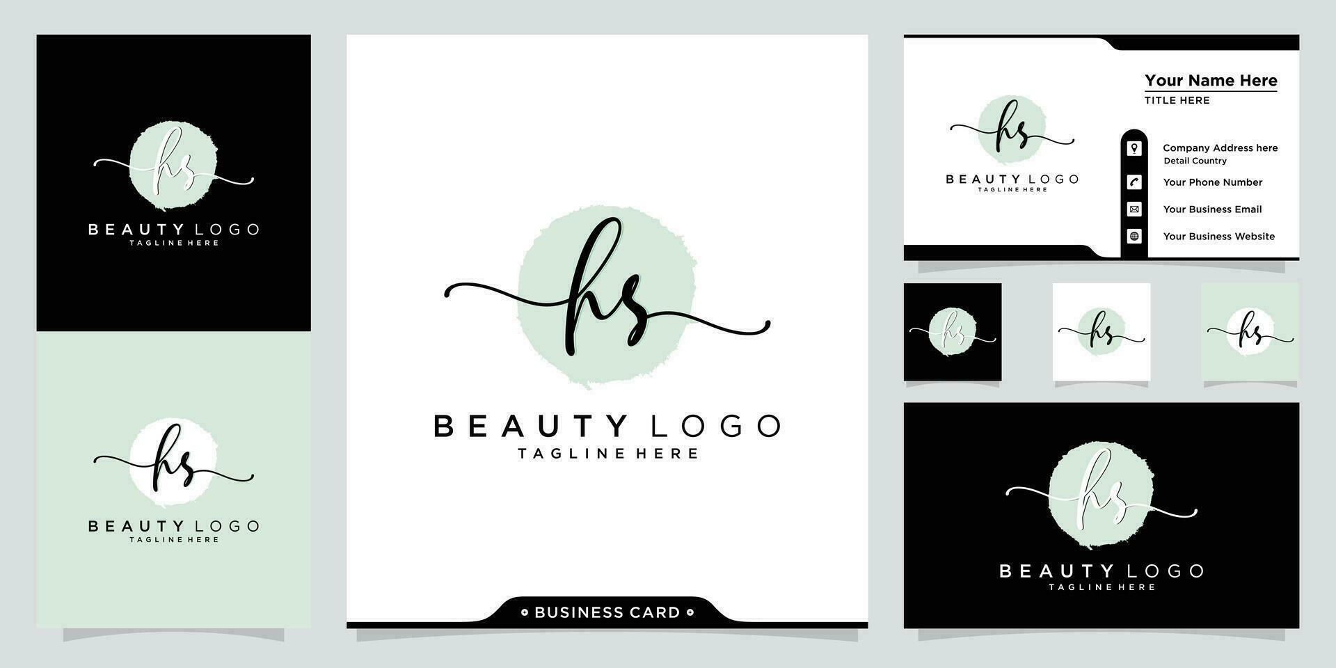 HS Initial handwriting logo vector with business card design