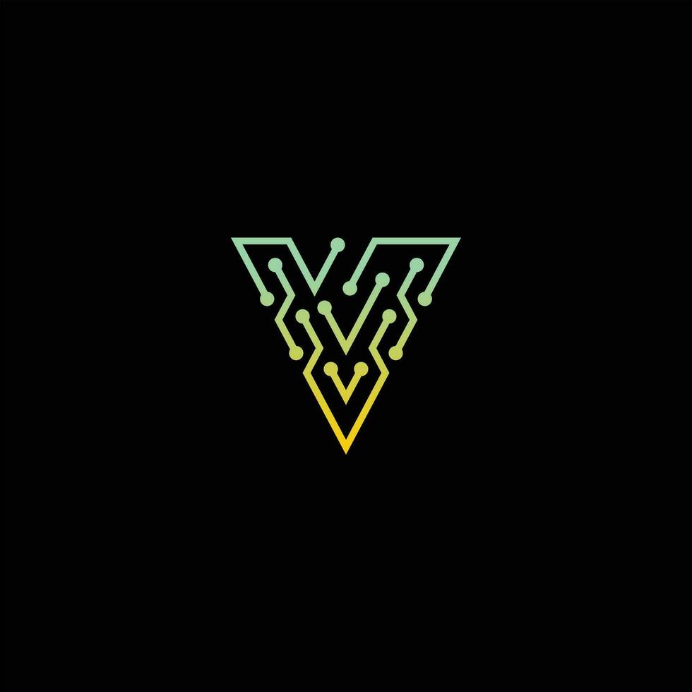 Abstract letter V logo design template technology electronics digital dot connection cross vector logo icon logotype