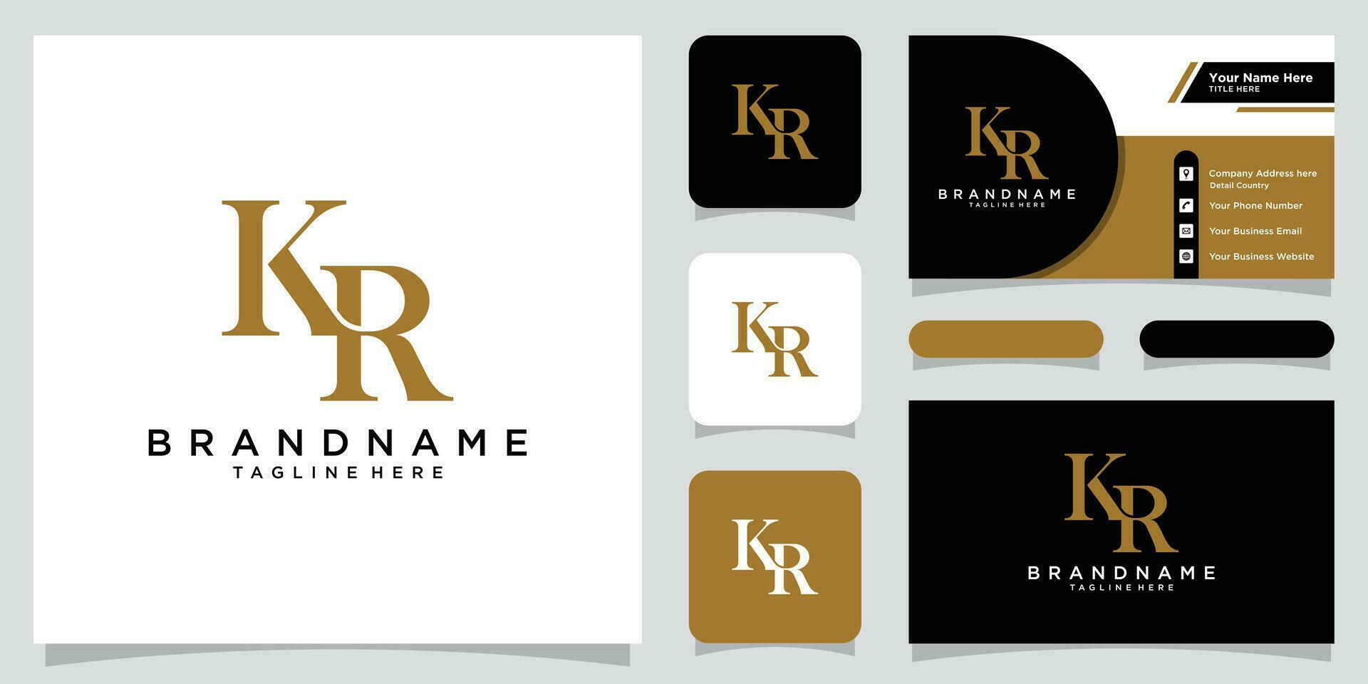 Initial Letter KR Logo Design vector Template with business card design Premium Vector