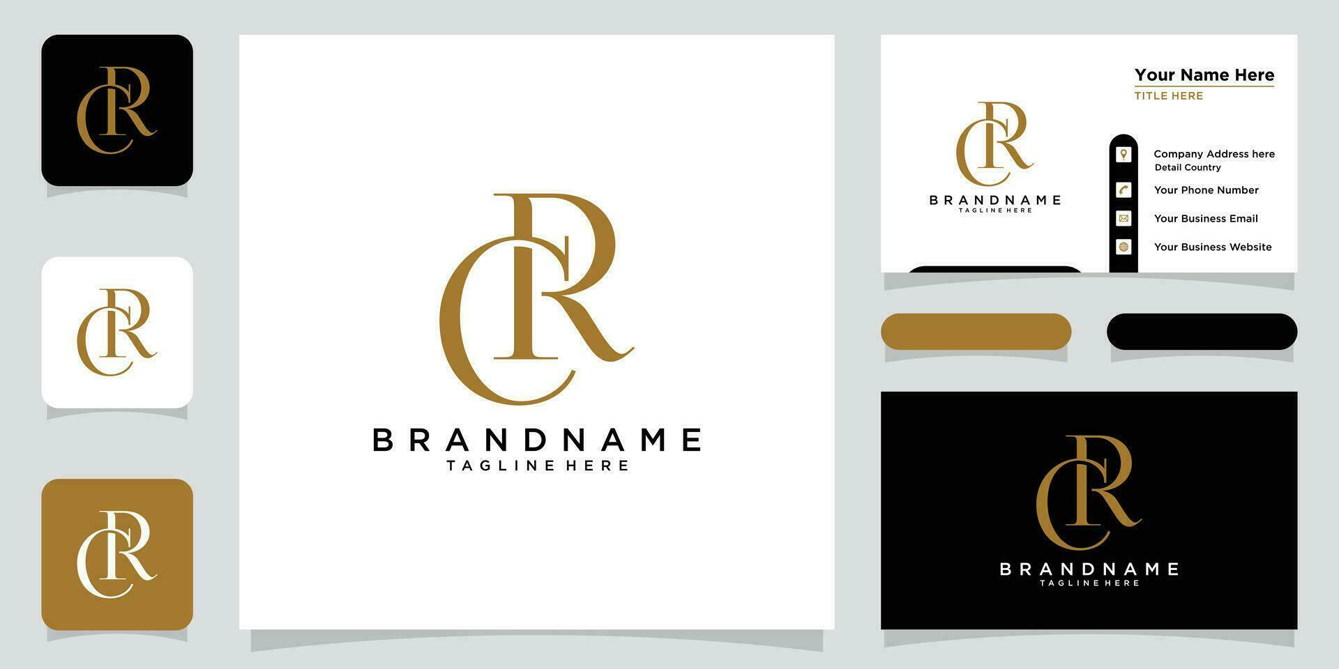 Initial letter logo CR, RC, template logo design vector with business card design Premium Vector