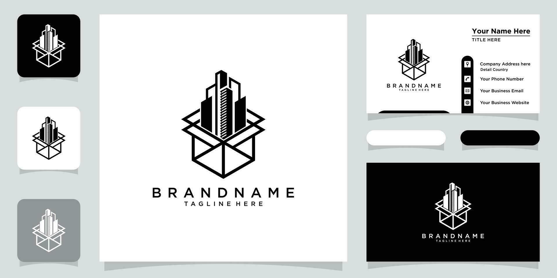 cubo edificio logo diseño elemento ,edificio logo ,cubo icono con negocio tarjeta diseño prima vector