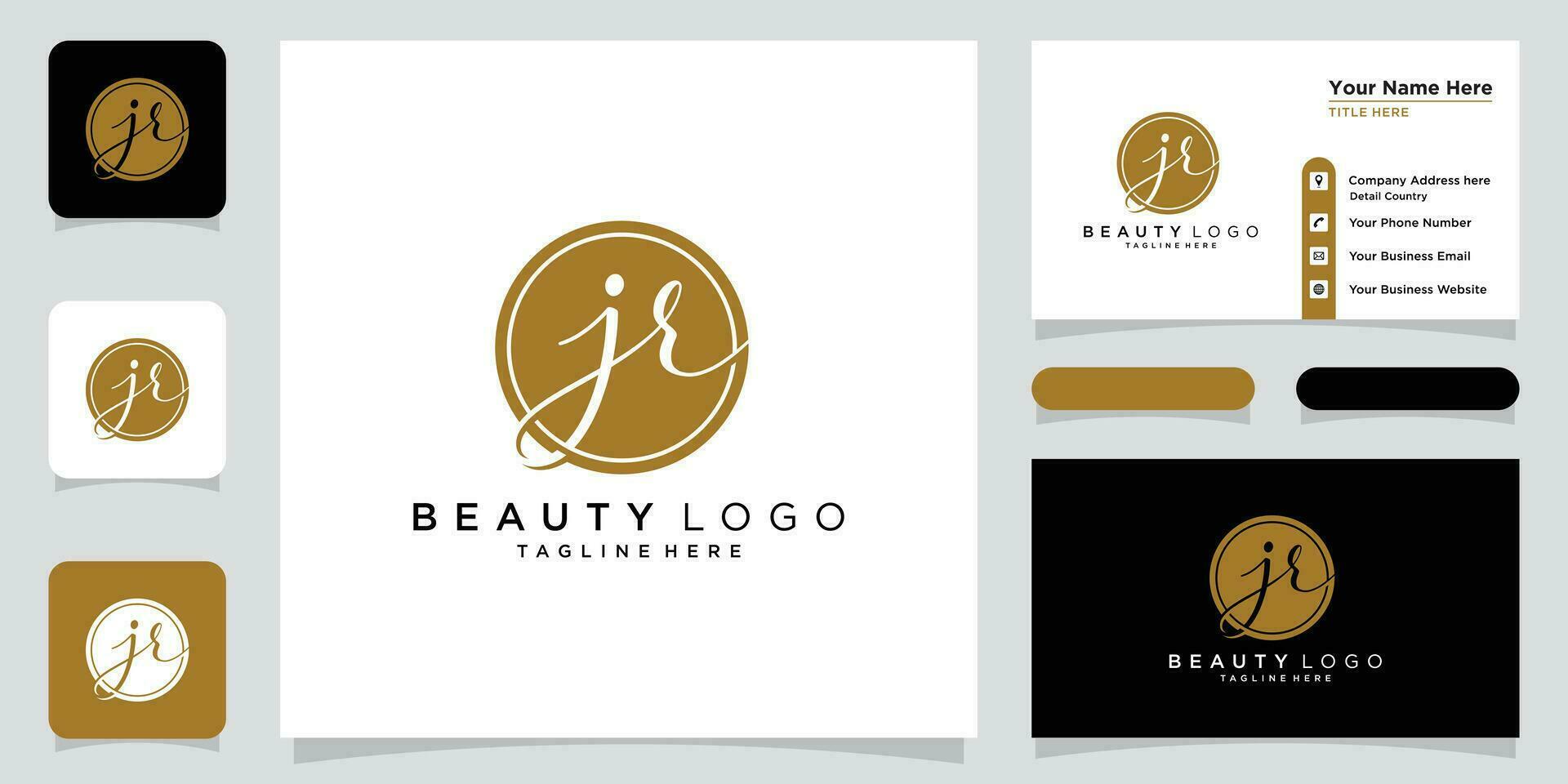 JR Initial handwriting logo vector with business card design Premium Vector