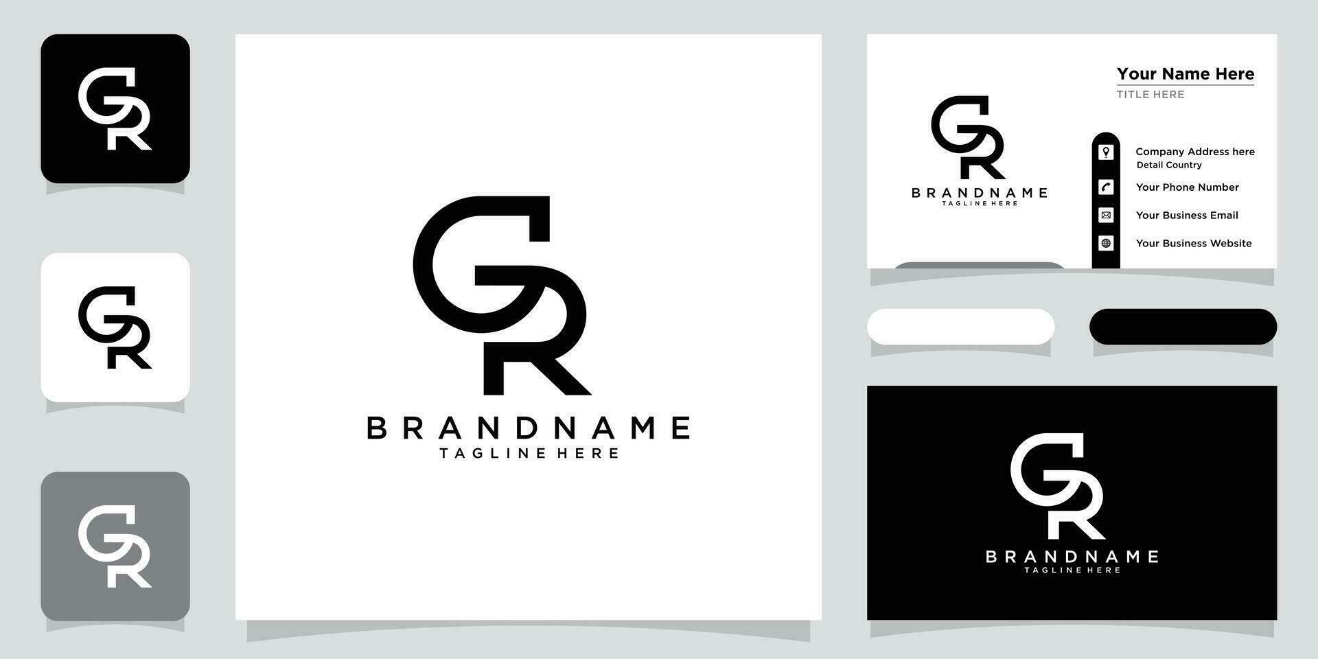 Initial Letter GR logo design vector with business card design Premium Vector
