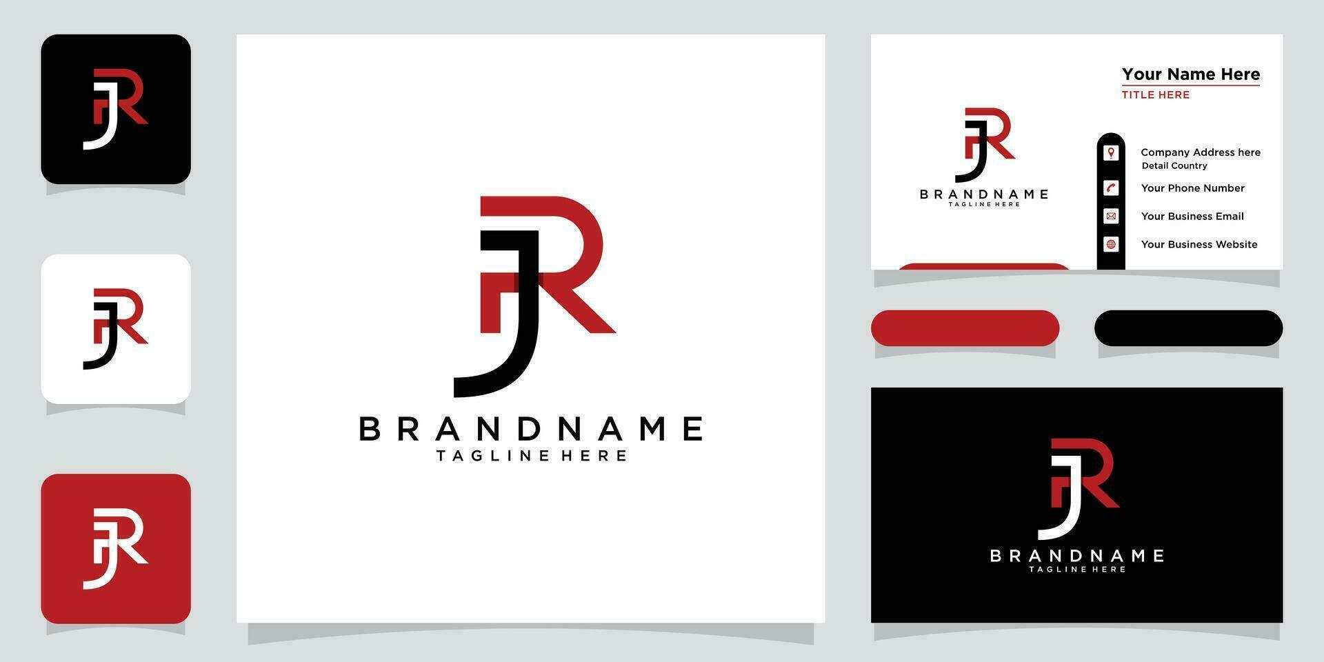 JR Letter Logo Design Template Vector with business card design Premium Vector