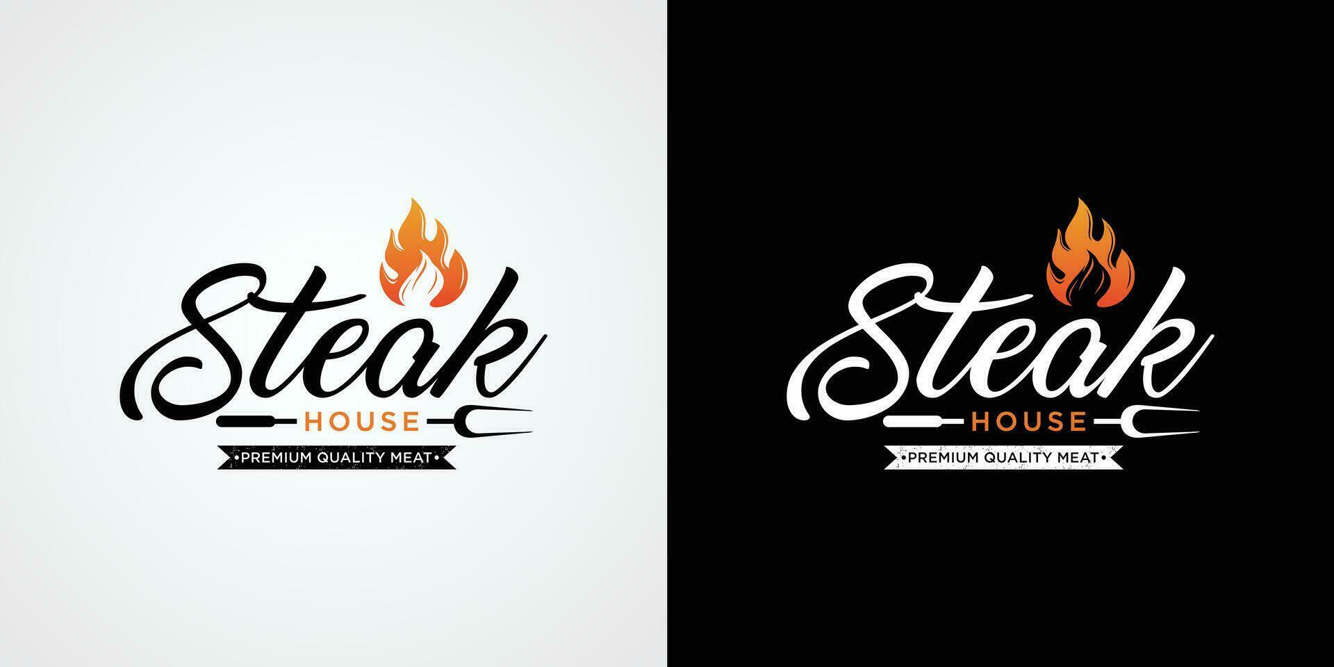 vintage steak house logo. retro style grill restaurant emblem. vector illustration