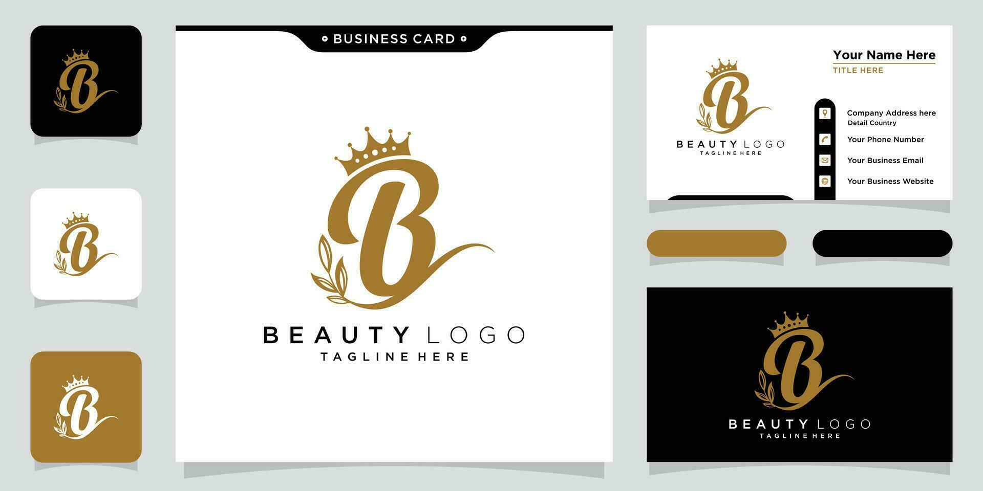 B initial handwriting logo vector with business card design