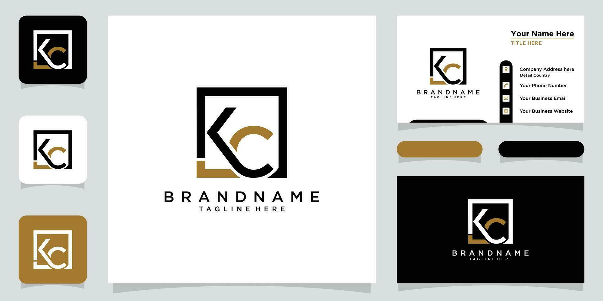 KC logo. Company logo. Monogram design. Letters K and C with business card design premium vector