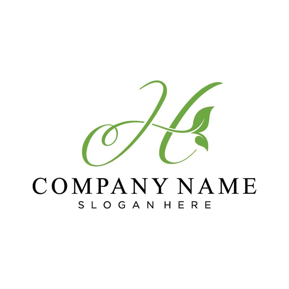 Letter H Logo Vector With ornament Leaf