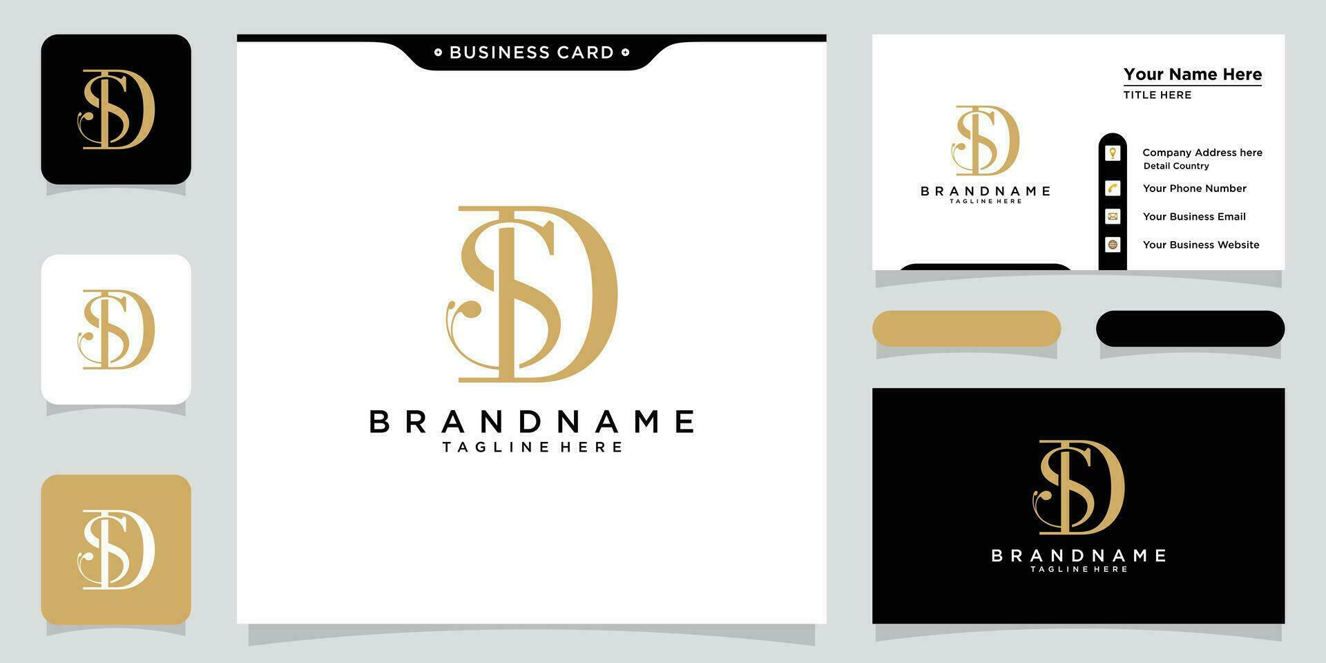 SD or DS Abstract initial monogram letter alphabet logo with business card design vector