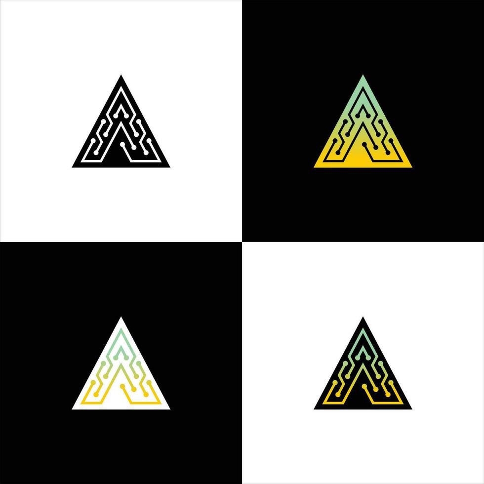 Letter A logo design template Abstract technology dot logo icon connection vector