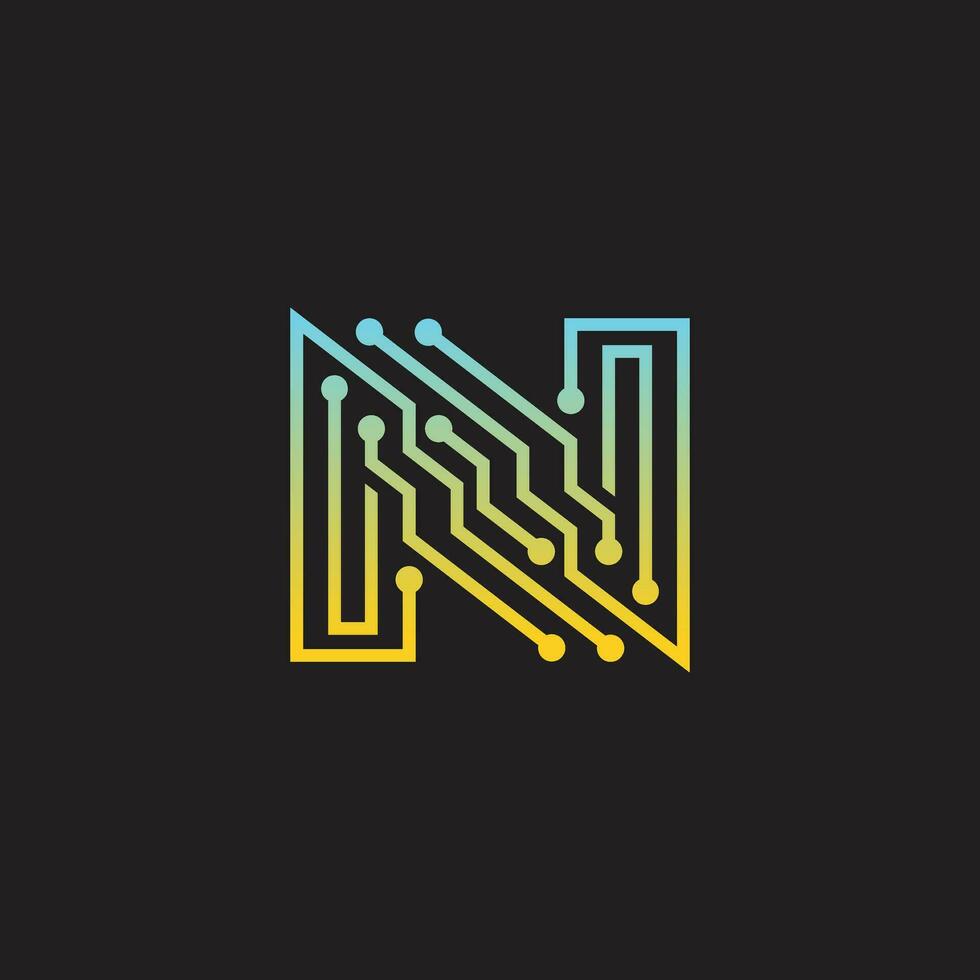Letter N logo design template,technology,electronics,digital,logotype. vector