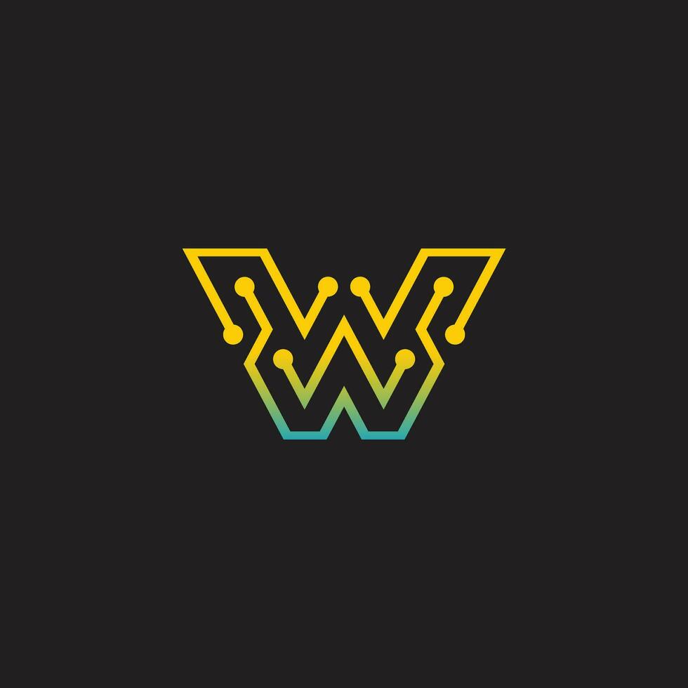 Abstract letter W logo design template technology electronics digital dot connection cross vector logo icon logotype