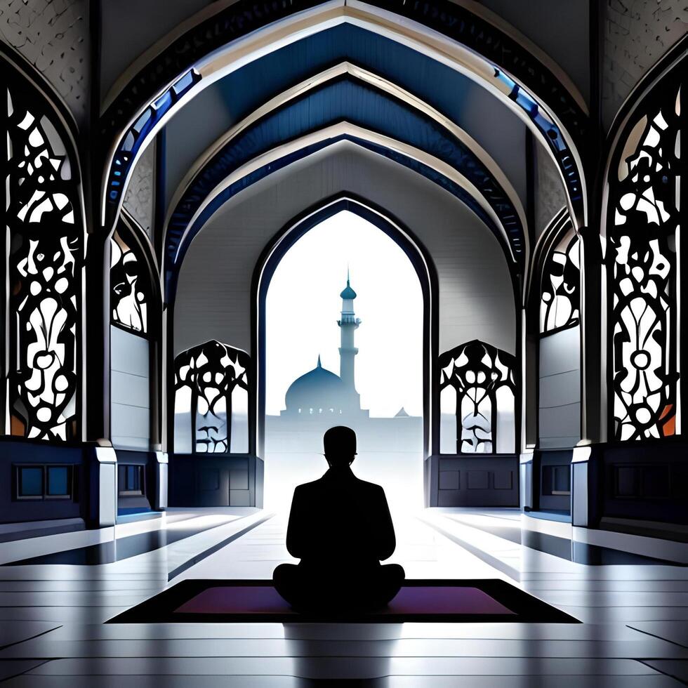 Silhouette object in the mosque, muslim people praying with the atmosphere of a mosque in the middle east, good to use for business, blog, presentation, religious. By image photo