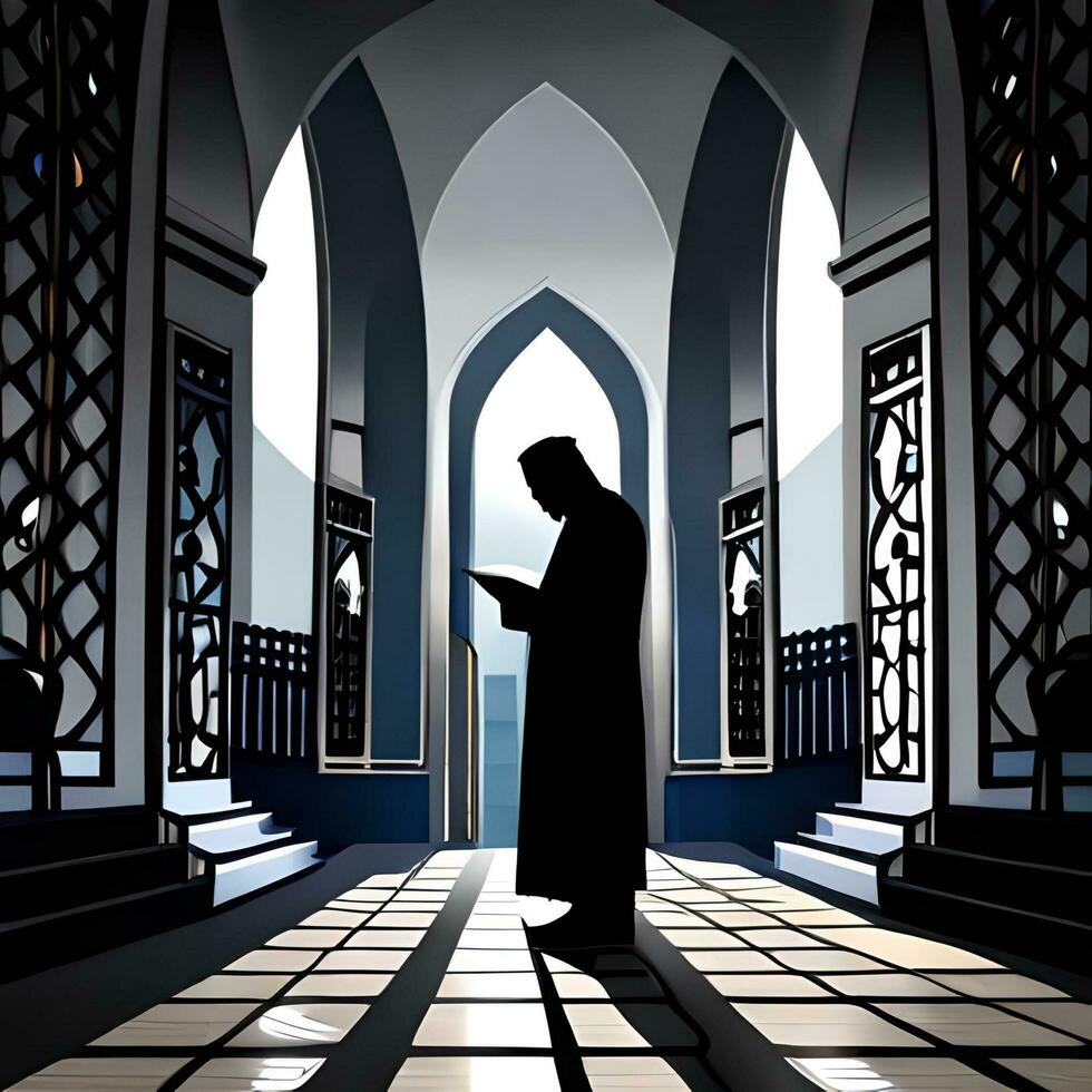 silueta objeto en el mezquita, musulmán personas Orando con el atmósfera de un mezquita en el medio este, bueno a utilizar para negocio, Blog, presentación, religioso. por ai generativo imagen foto