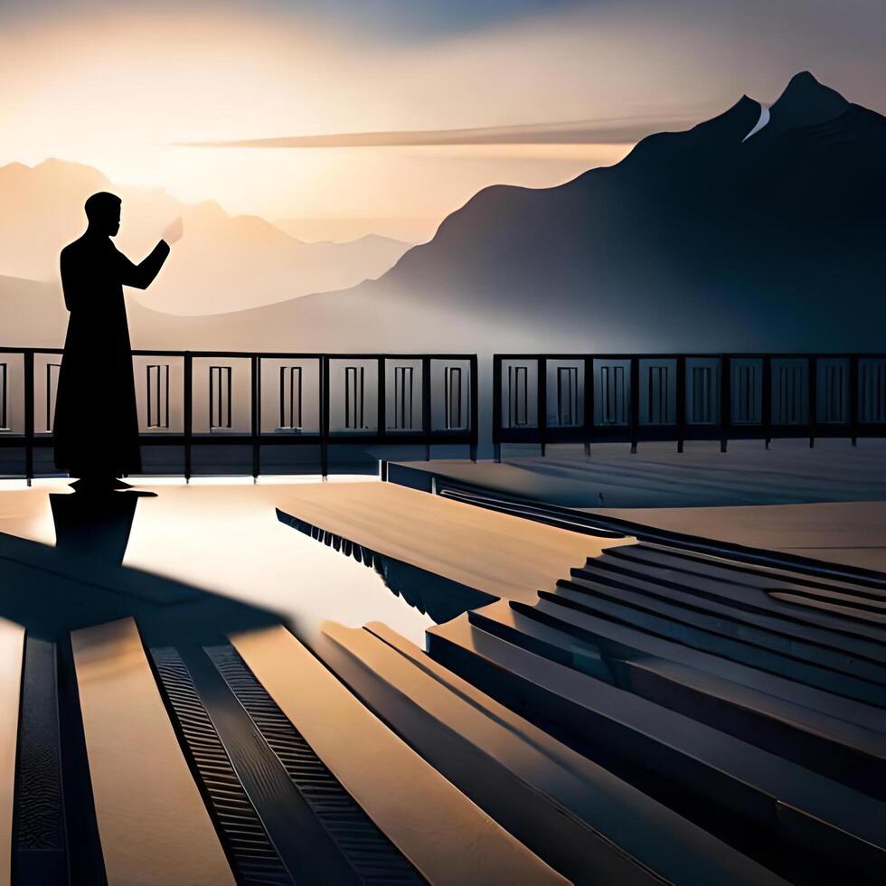 Silhouette object in the mosque, muslim people praying with the atmosphere of a mosque in the middle east, good to use for business, blog, presentation, religious. By image photo