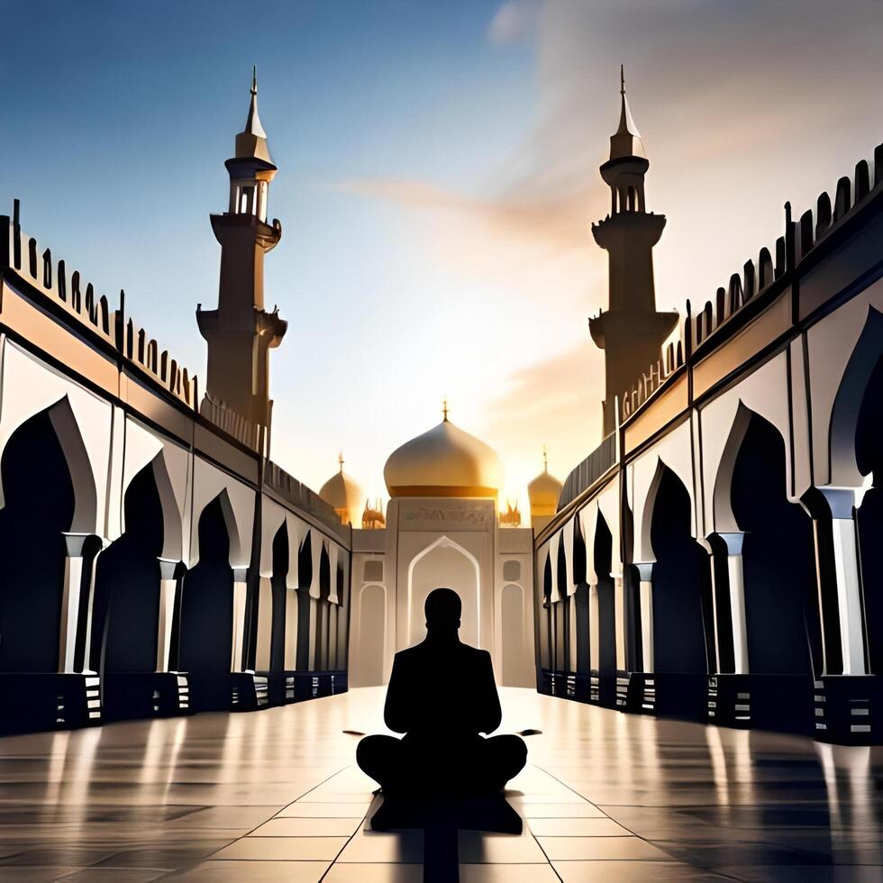 silueta objeto en el mezquita, musulmán personas Orando con el atmósfera de un mezquita en el medio este, bueno a utilizar para negocio, Blog, presentación, religioso. por ai generativo imagen foto