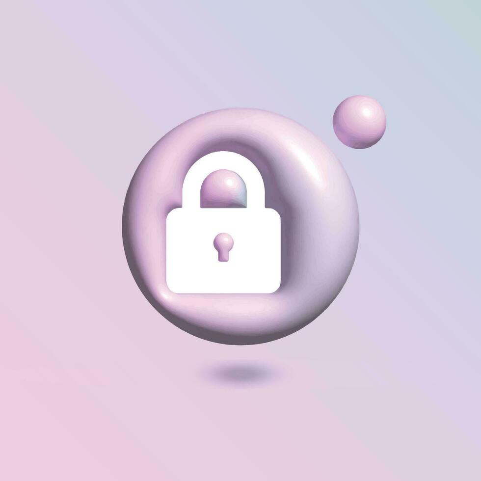 Padlock Icon with in circle bright pastel color in 3d style realistic vector art