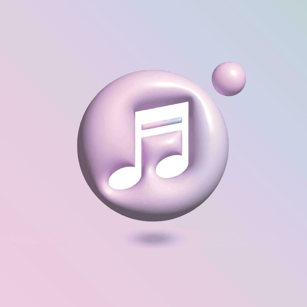 Music Icon with in circle bright pastel color in 3d style realistic vector art