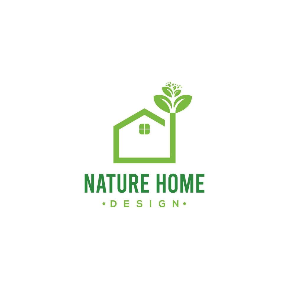 Flat green home with green leaf inside. Simple silhouette of the house with green roof and chimney. Icon isolated on white. Vector building symbol. Eco friendly house. recycle and reuse home sign art