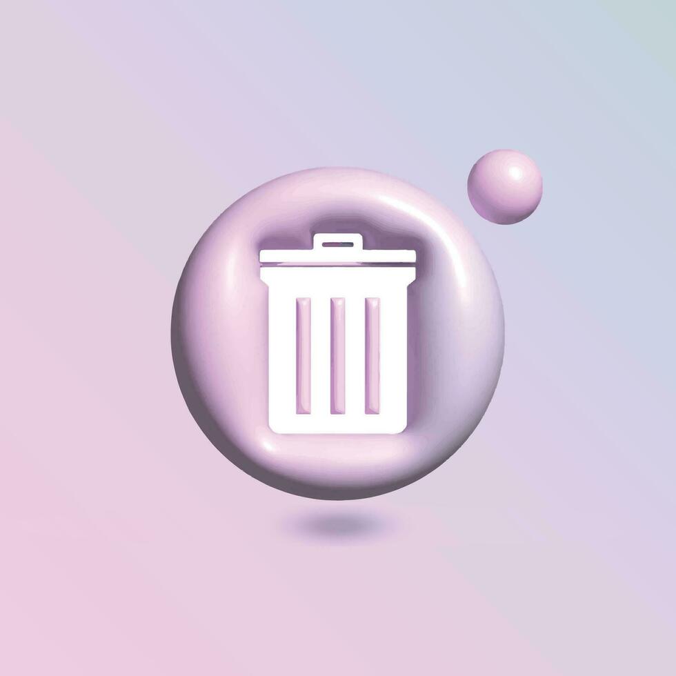 basura compartimiento icono con en circulo brillante pastel color en 3d estilo realista vector Arte