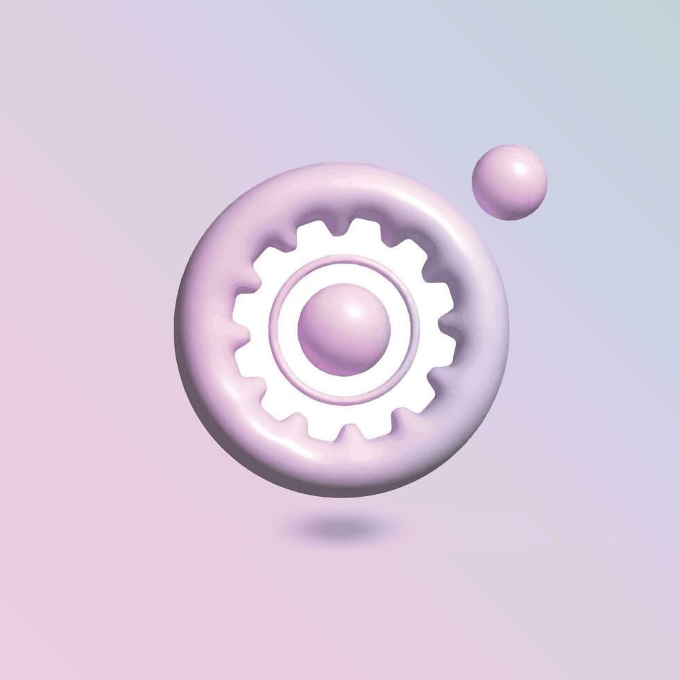 Gear Icon with in circle bright pastel color in 3d style realistic vector art