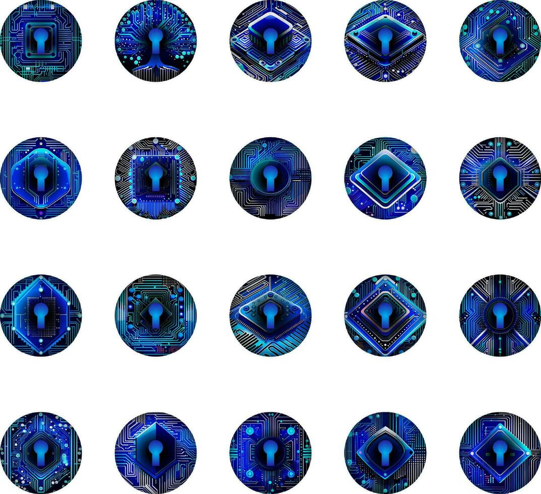 Modern Cybersecurity Technology Icon Pack with Eyes vector