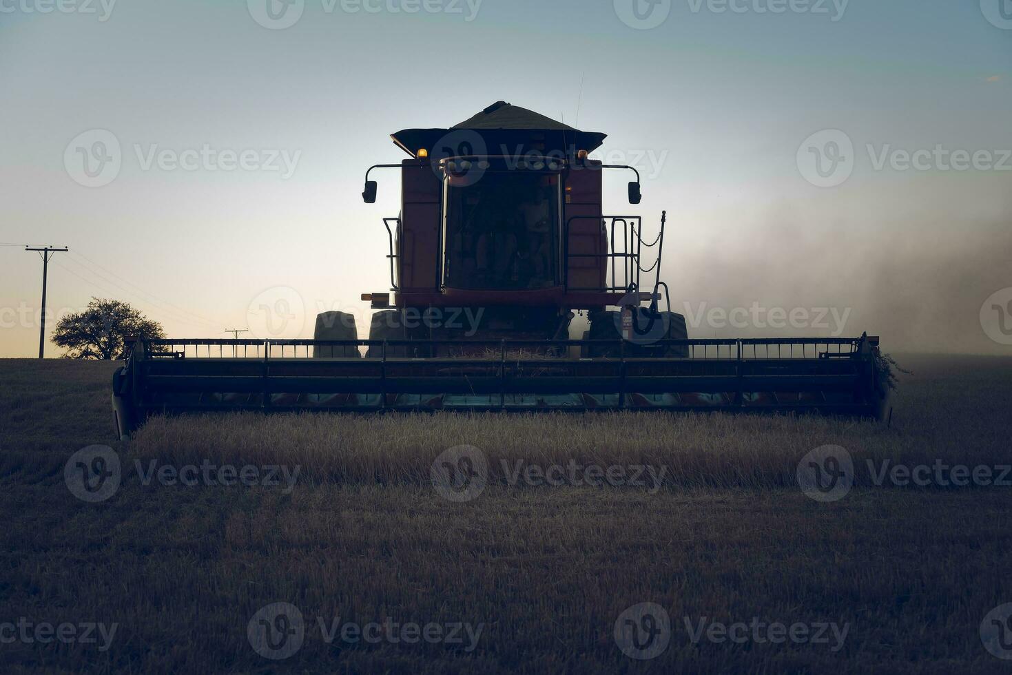 Harvester machine, harvesting in the Argentine countryside, Buenos Aires province, Argentina. photo