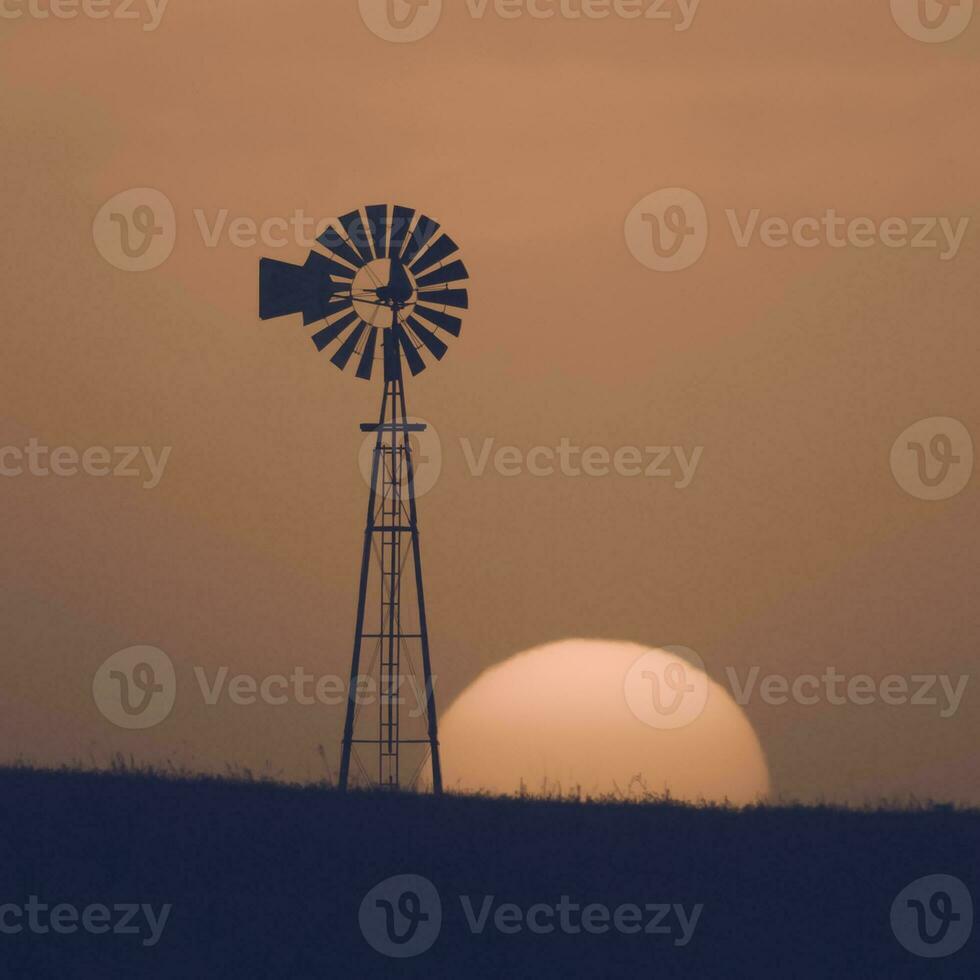 Windmill in countryside at sunset, Pampas, Patagonia,Argentina. photo
