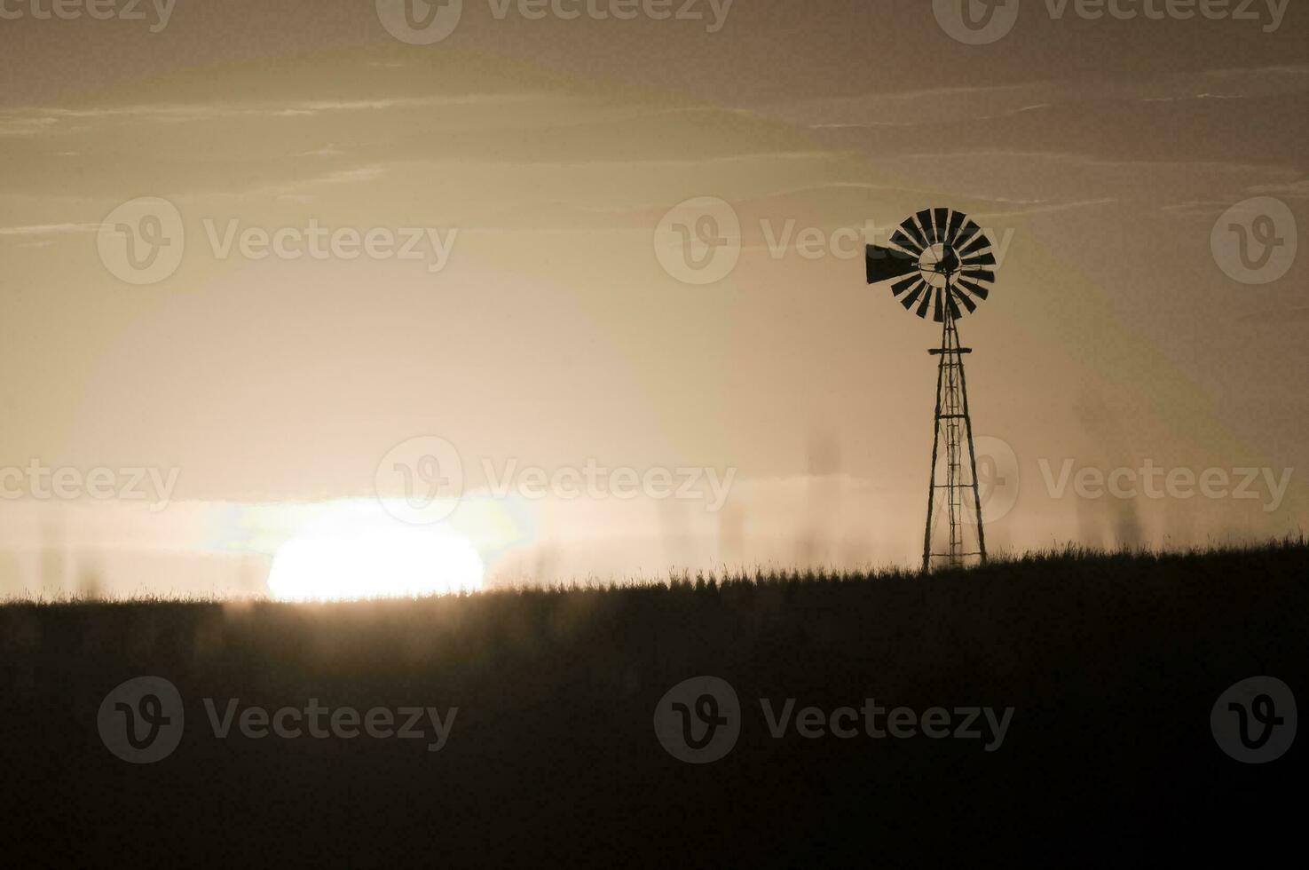 molino en campo a atardecer, pampa, patagonia,argentina. foto