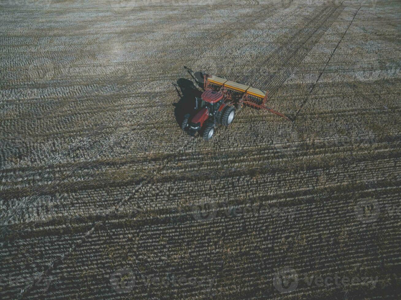 Tractor and seeder, direct sowing in the pampa, Argentina photo