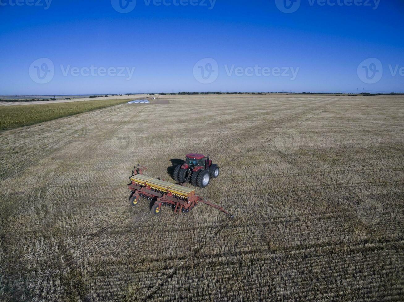 Tractor and seeder, direct sowing in the pampa, Argentina photo