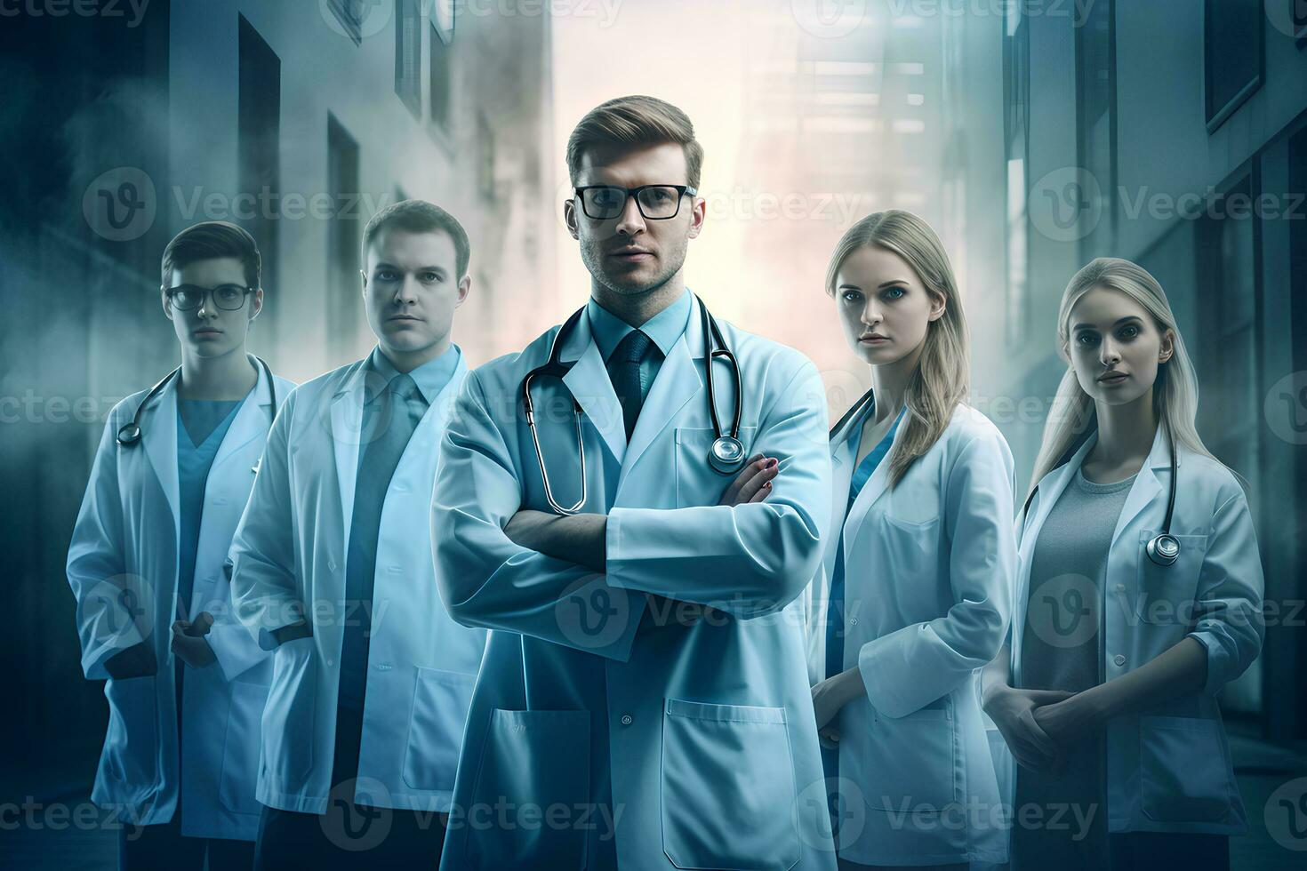 Doctor team hospital medical staff. Generative AI photo