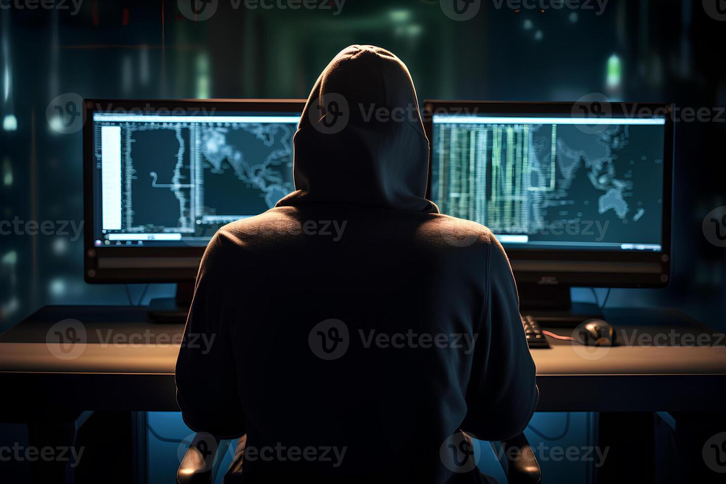 Hacker in dark room , Internet crime concept. photo