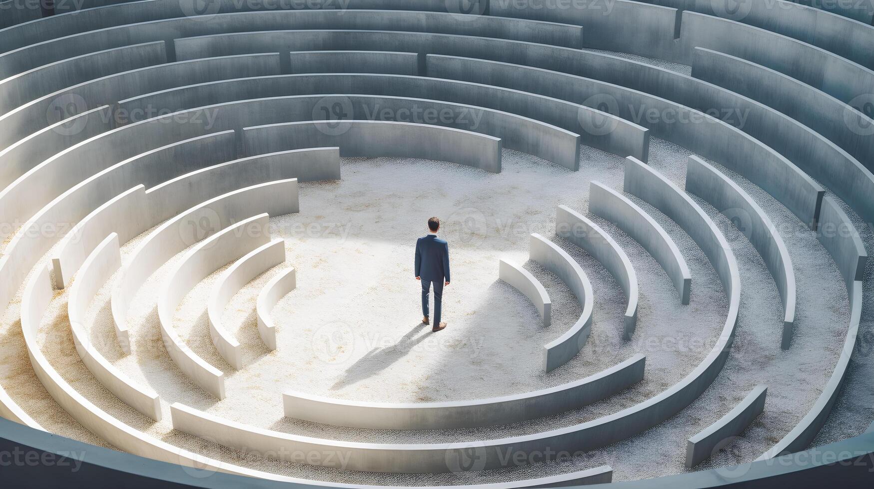 Businessman walking in maze cement to find way out. photo