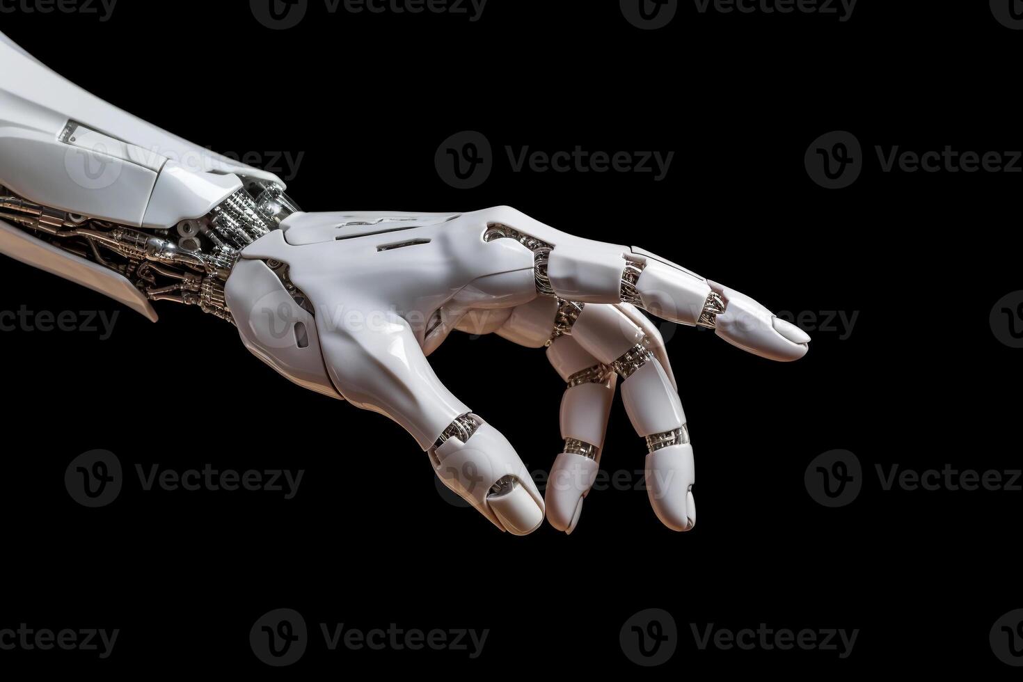 hand of White cyborg robot pointing. Generative AI photo