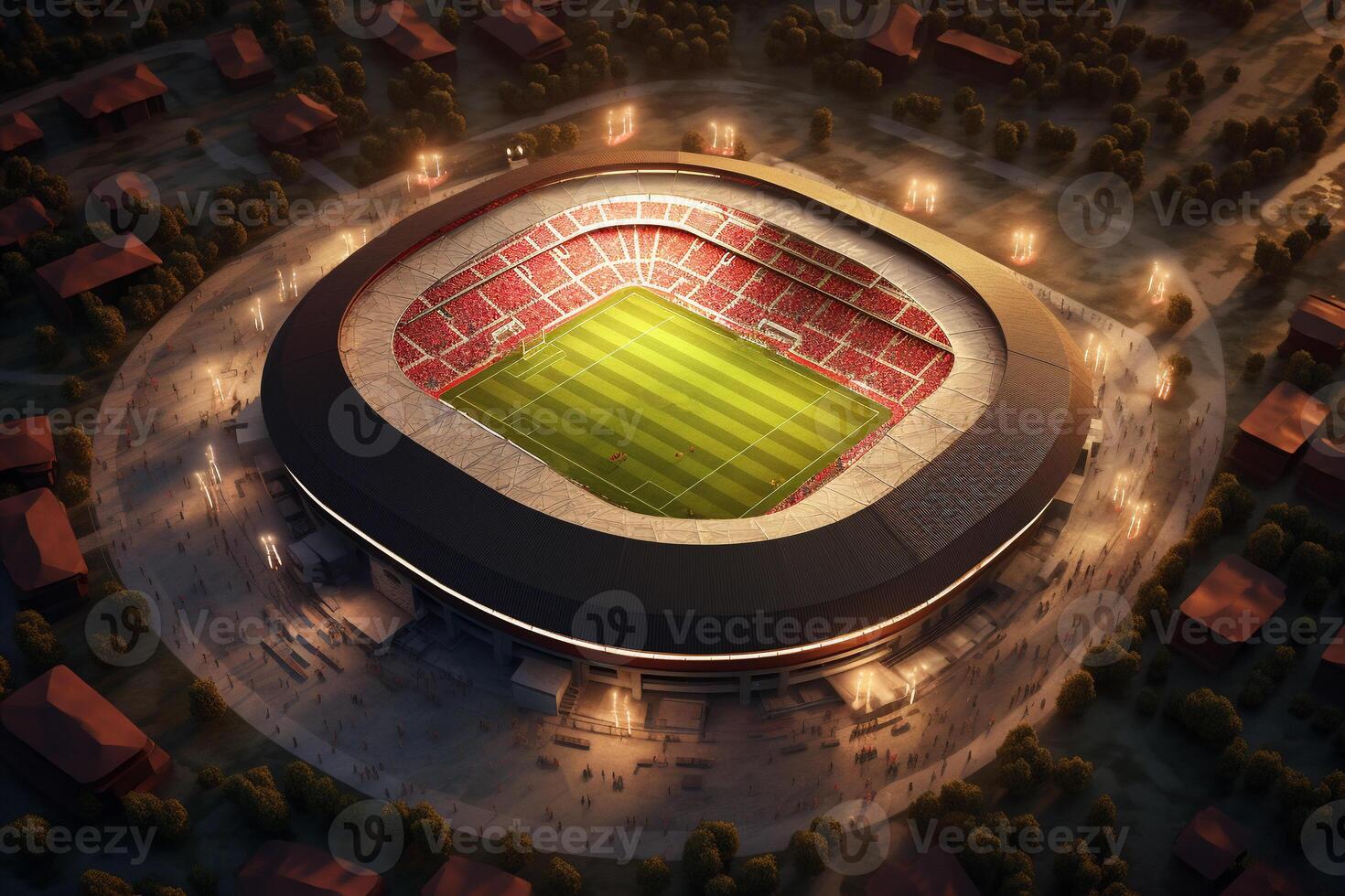 Top view soccer stadium with fans on stadium. photo