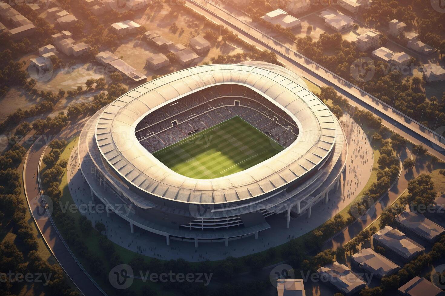 Top view soccer stadium with fans on stadium. photo