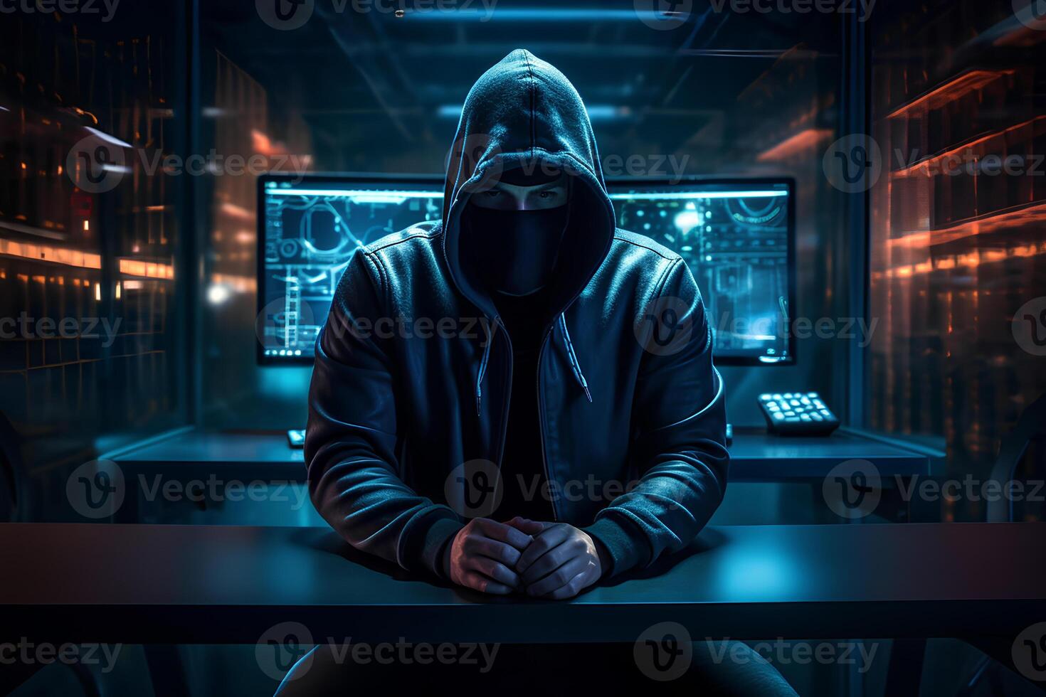 Hacker in dark room , Internet crime concept. photo