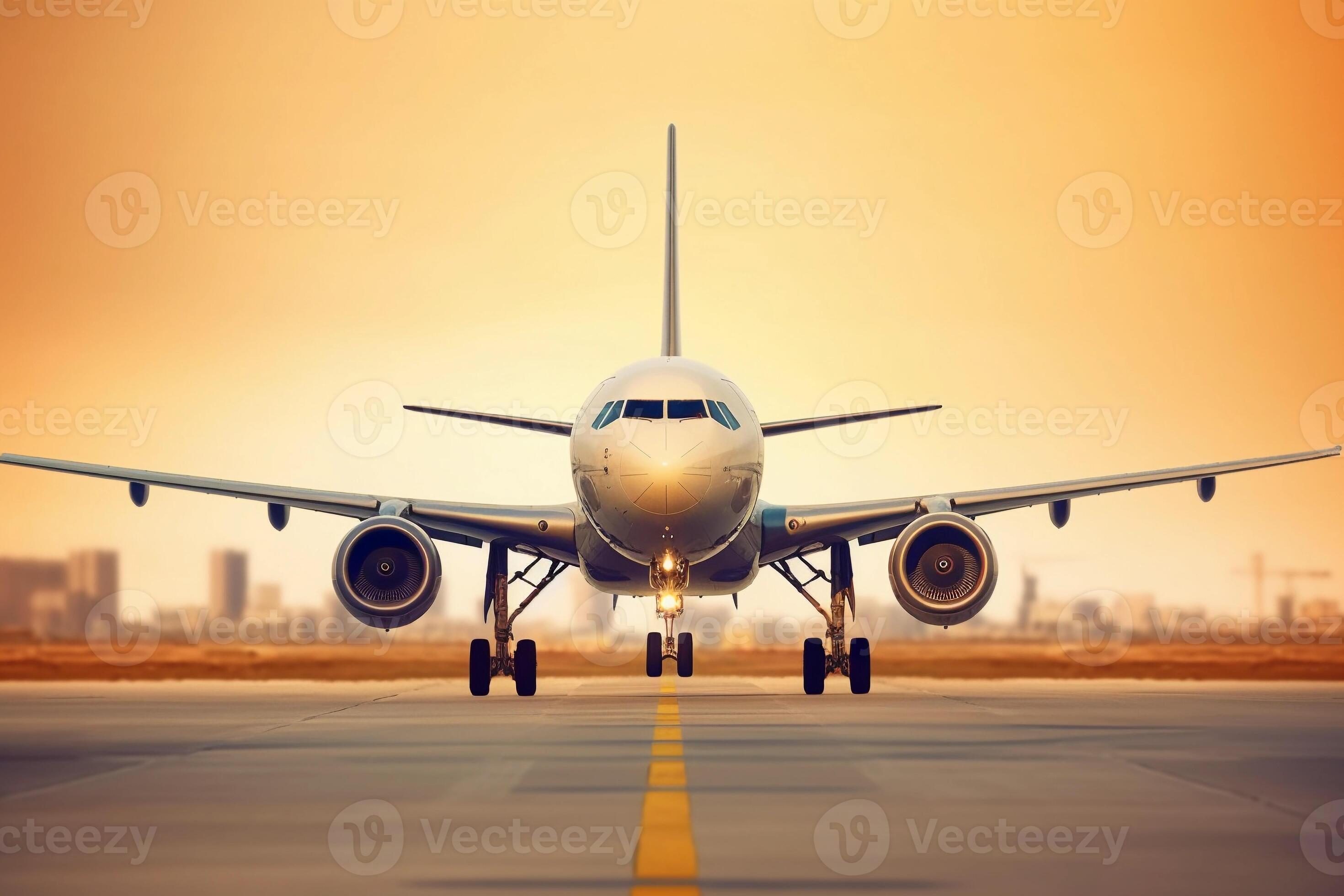 landing plane from front view. Generative AI 26196119 Stock Photo at