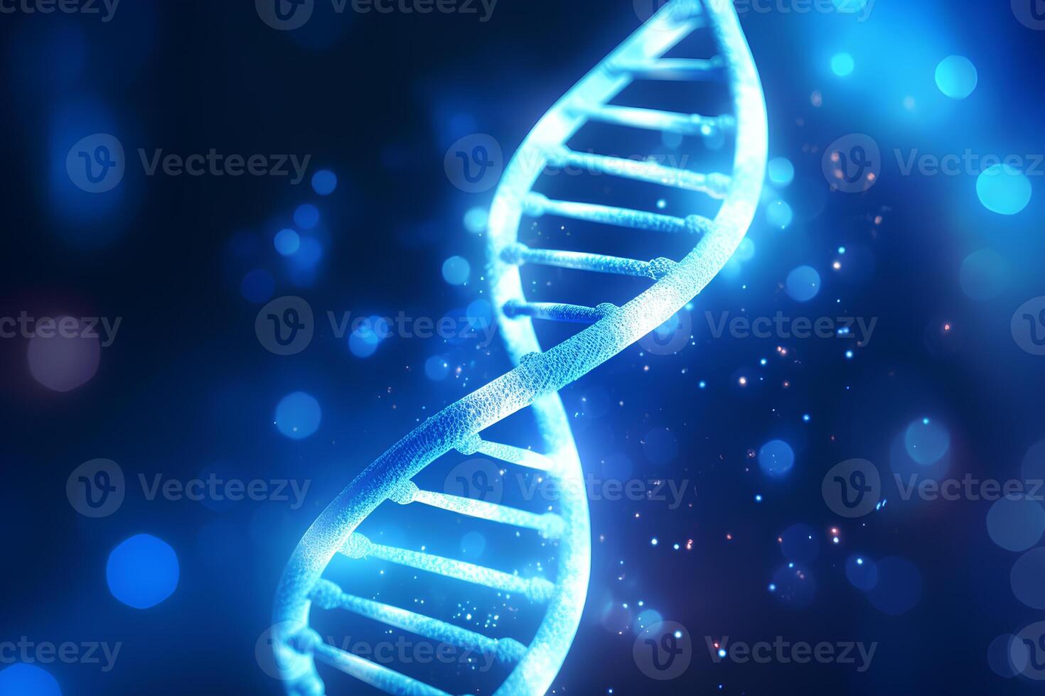 blue DNA gene helix spiral molecule structure. photo