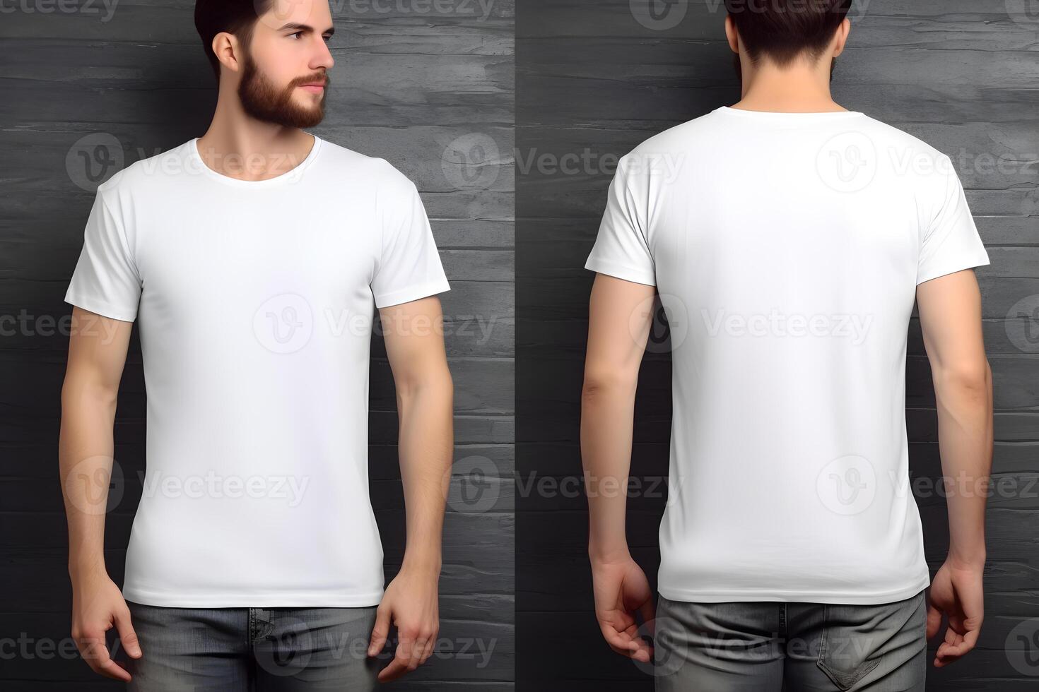 men model wear white blank t - shirt front and back views mock up ...