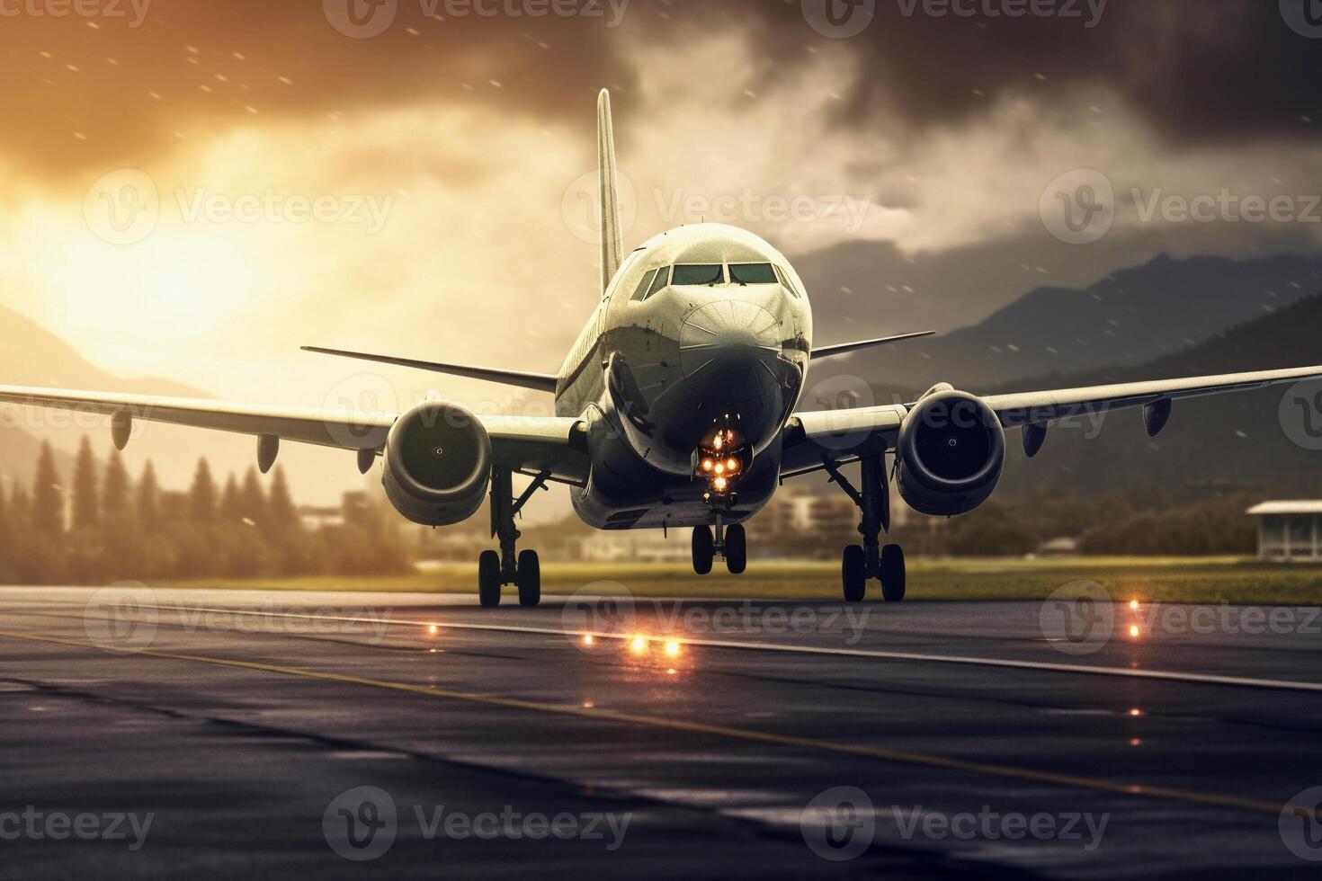 landing plane from front view. Generative AI 26196146 Stock Photo at