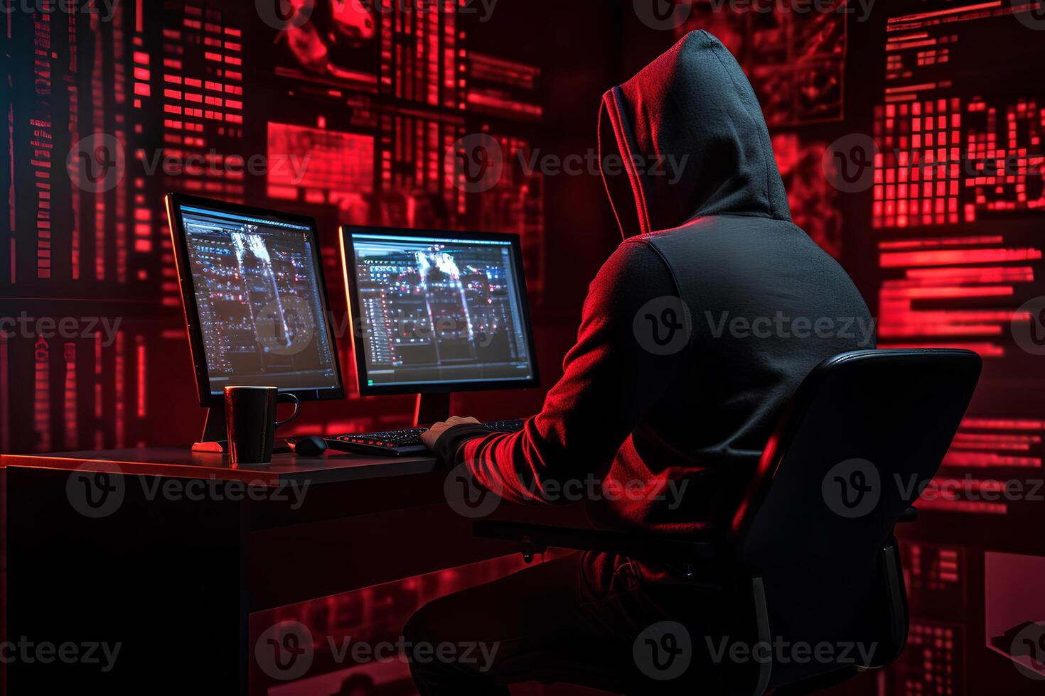 Hacker in dark room , Internet crime concept. photo
