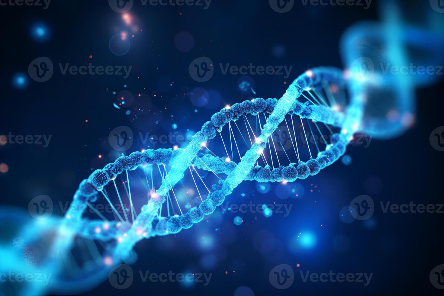 blue DNA gene helix spiral molecule structure. photo
