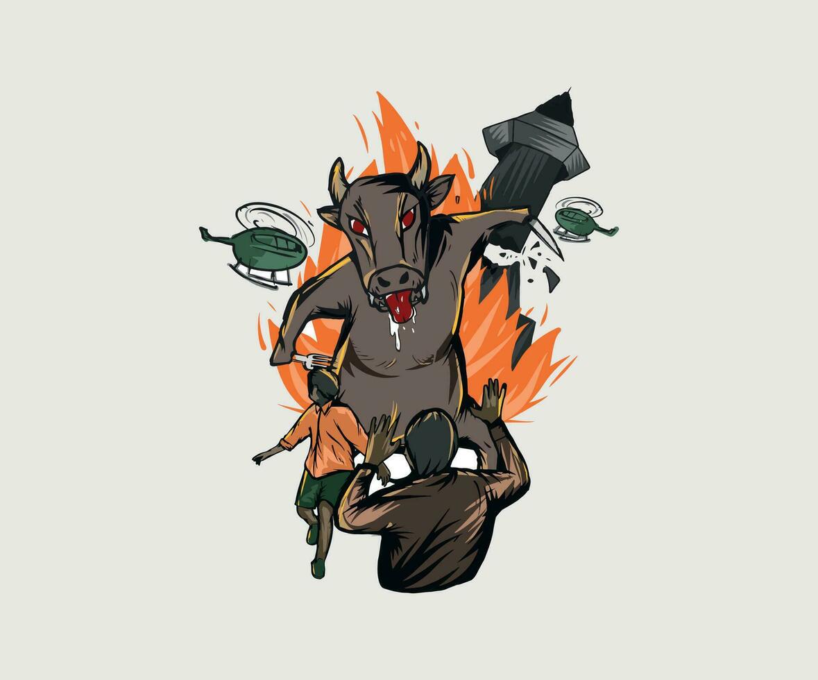 Cow Attack Human vector