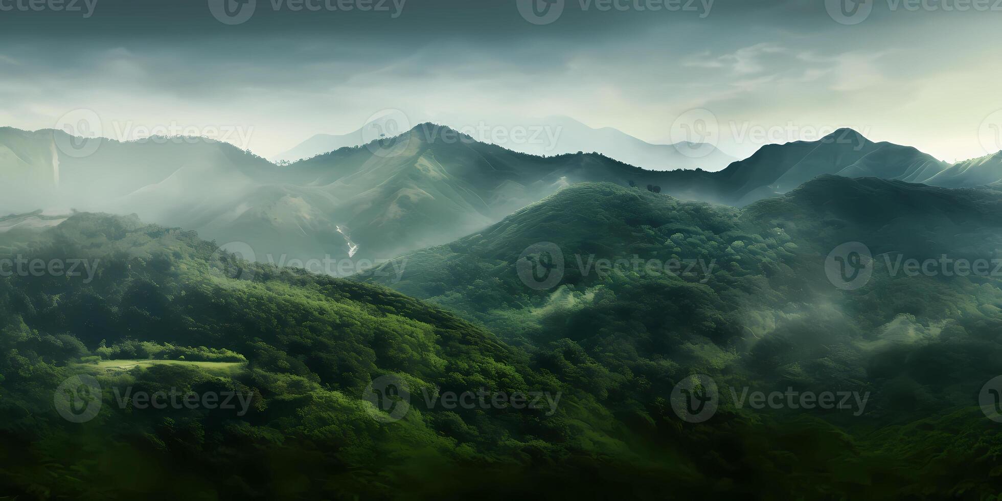 Landscape green mountains top view background, AI generated photo