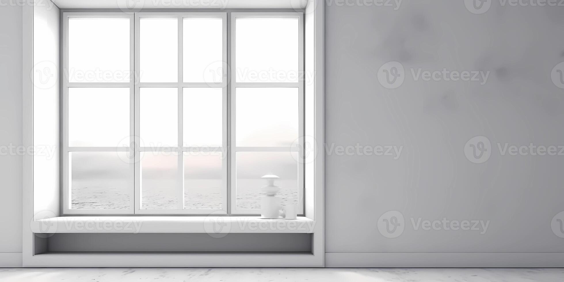 Window and sun light cast shadow on the wall, copy space blurred background, photo